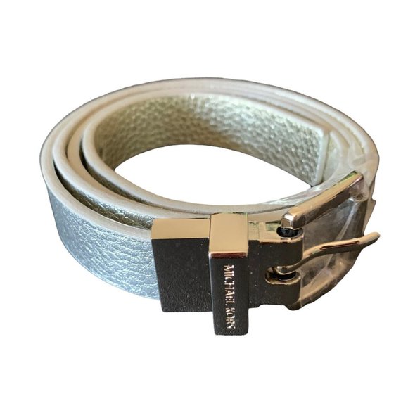 Michael Kors Accessories - Michael Kors MK Women's M Thin Silver Metallic Belt Adjustable Faux Leather NEW